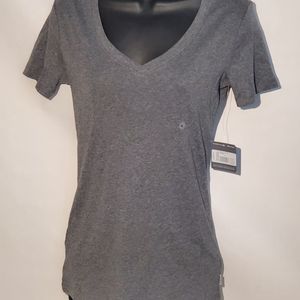 Eddie Bauer Gray Favorite Ribbed V Neck Short Sleeve T Shirt Small